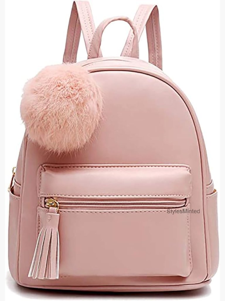 Mini Backpack Purse With Pom Pom & Tassel - Faux Leather Shoulder Bag